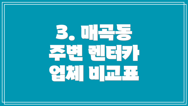 3. 매곡동 주변 렌터카 업체 비교표
