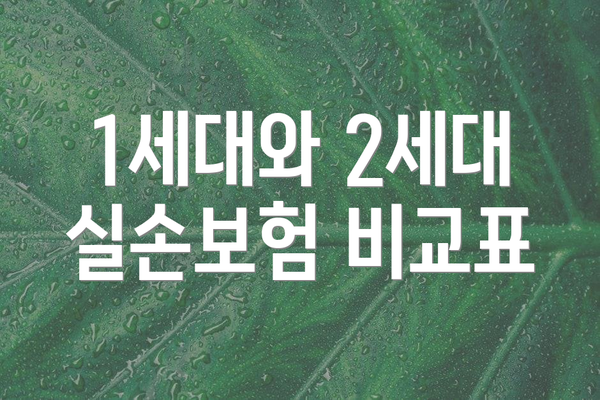 1세대와 2세대 실손보험 비교표