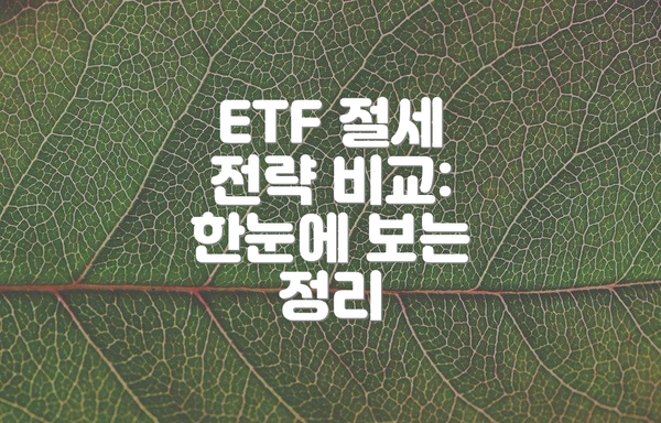 ETF 절세 전략 비교: 한눈에 보는 정리