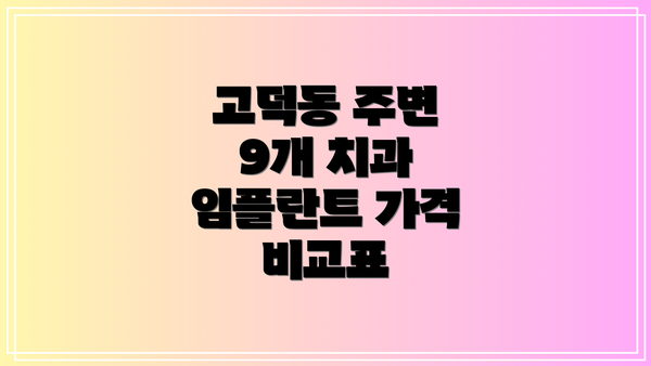 고덕동 주변 9개 치과 임플란트 가격 비교표