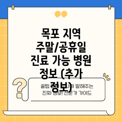 목포 지역 주말/공휴일 진료 가능 병원 정보 (추가 정보)