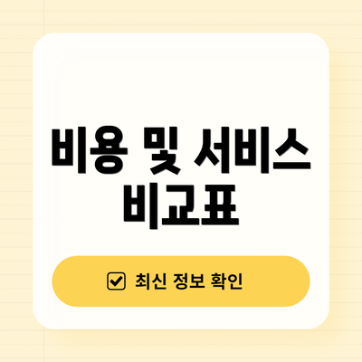 비용 및 서비스 비교표