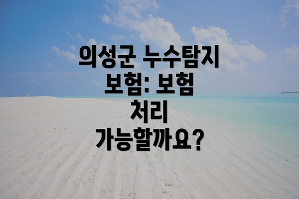 의성군 누수탐지 보험: 보험 처리 가능할까요?