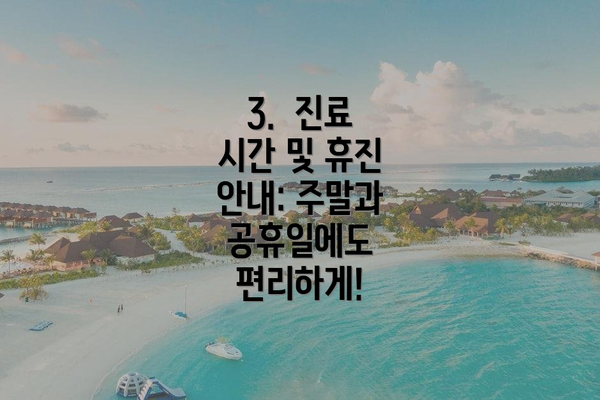 3.  진료 시간 및 휴진 안내: 주말과 공휴일에도 편리하게!
