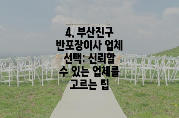 4. 부산진구 반포장이사 업체 선택: 신뢰할 수 있는 업체를 고르는 팁